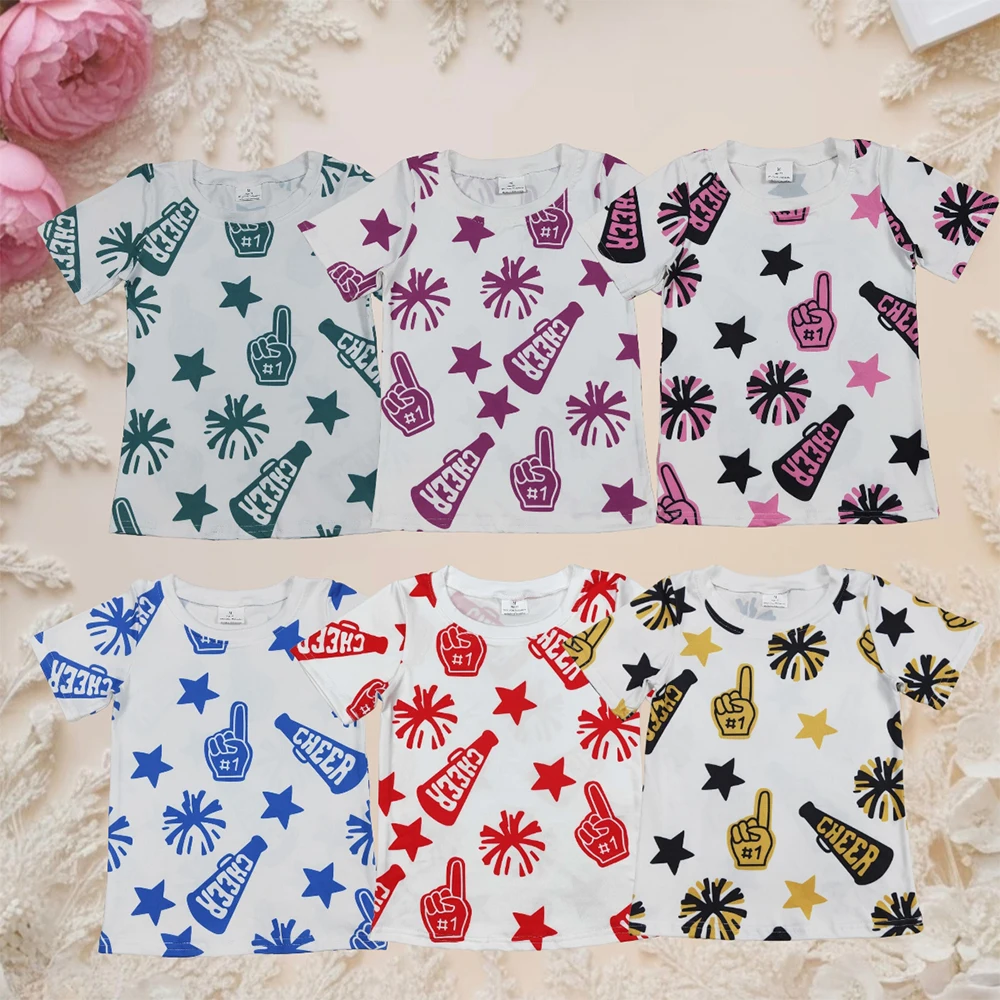 

Wholesale Children Kids Short Sleeves Cheer Tee Shirts Tops Sibling Baby Girl T-shirt Toddler Fireworks Stars One Piece Clothing