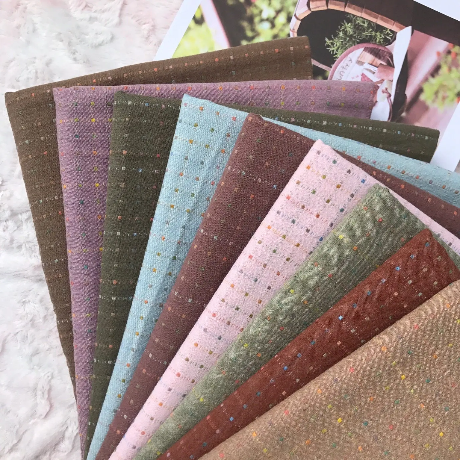50*145cm  Plaid Vintage Japanese Yarn Dyed Cotton Fabric DIY Patchwork Sewing Purse Quilting Craft Accessoris Fabric