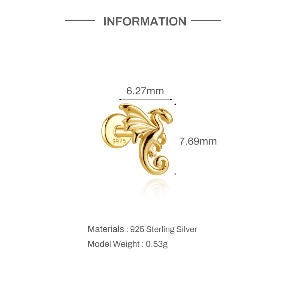 AIDE 1PC 925 Sterling Silber Glück Rot Koi Piercing Ohrring Für Frauen Geometrische Kette Zirkon Ohr Knochen Stud Ohrringe edlen Schmuck – Detail 27