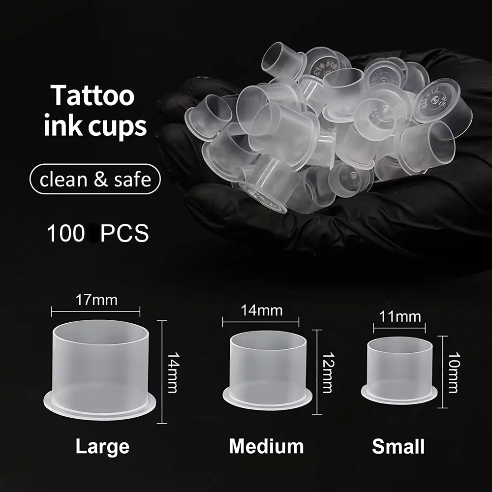 100pcs Disposable Tattoo Ink Cups Caps with Base Clear Plastic Pigment Holder Containers Caps Tattoo Accessories