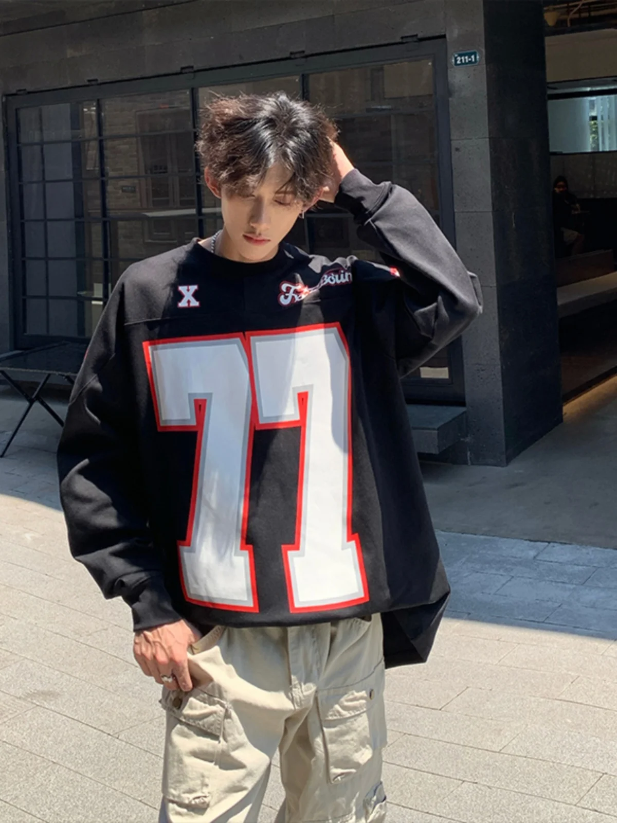 

American Sle Ice Hoey orm 77 Number Hiphop Long Sve round Ne Sweatirt Men's New 2024 Outerwear Casual Cotton P...