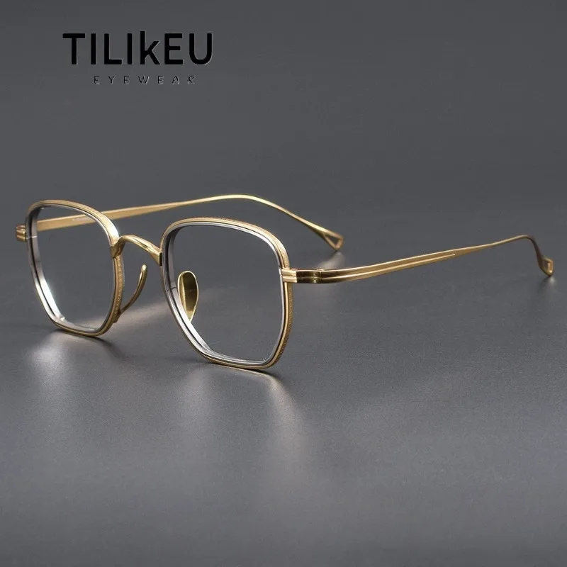 

Japanese Handmade Pure Titanium Retro Polygonal Eyeglasses Frame Men Classic Two-color Wide Brim Titanium Glasses Frame KMN1233