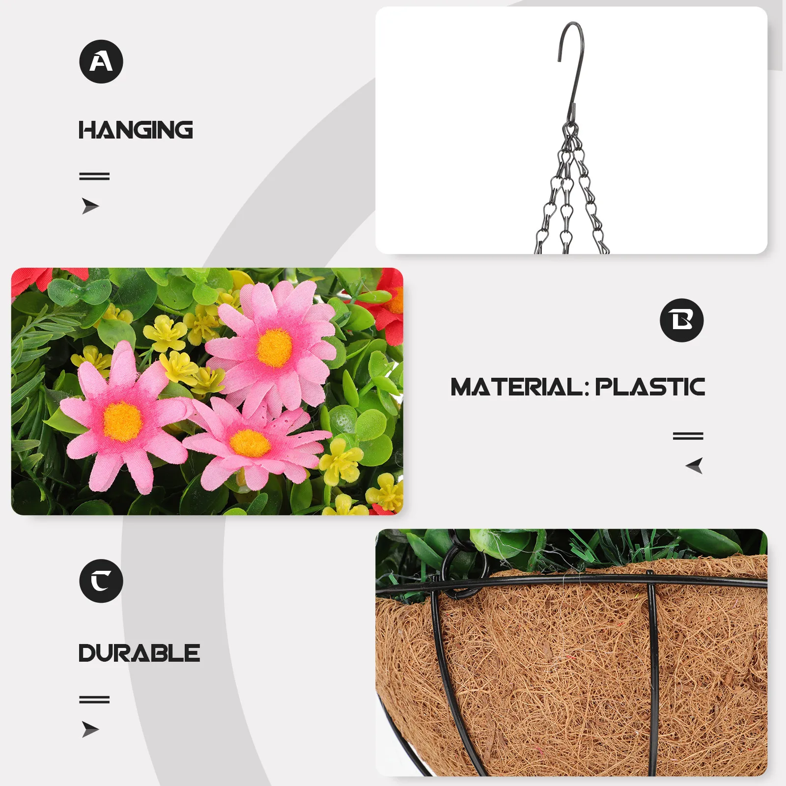 Natural Coconut Fiber Hanging Flower Basket Durable Yard Decor Plant Pot Hanger Outdoor Garden Pendant Hanging Flower Basket