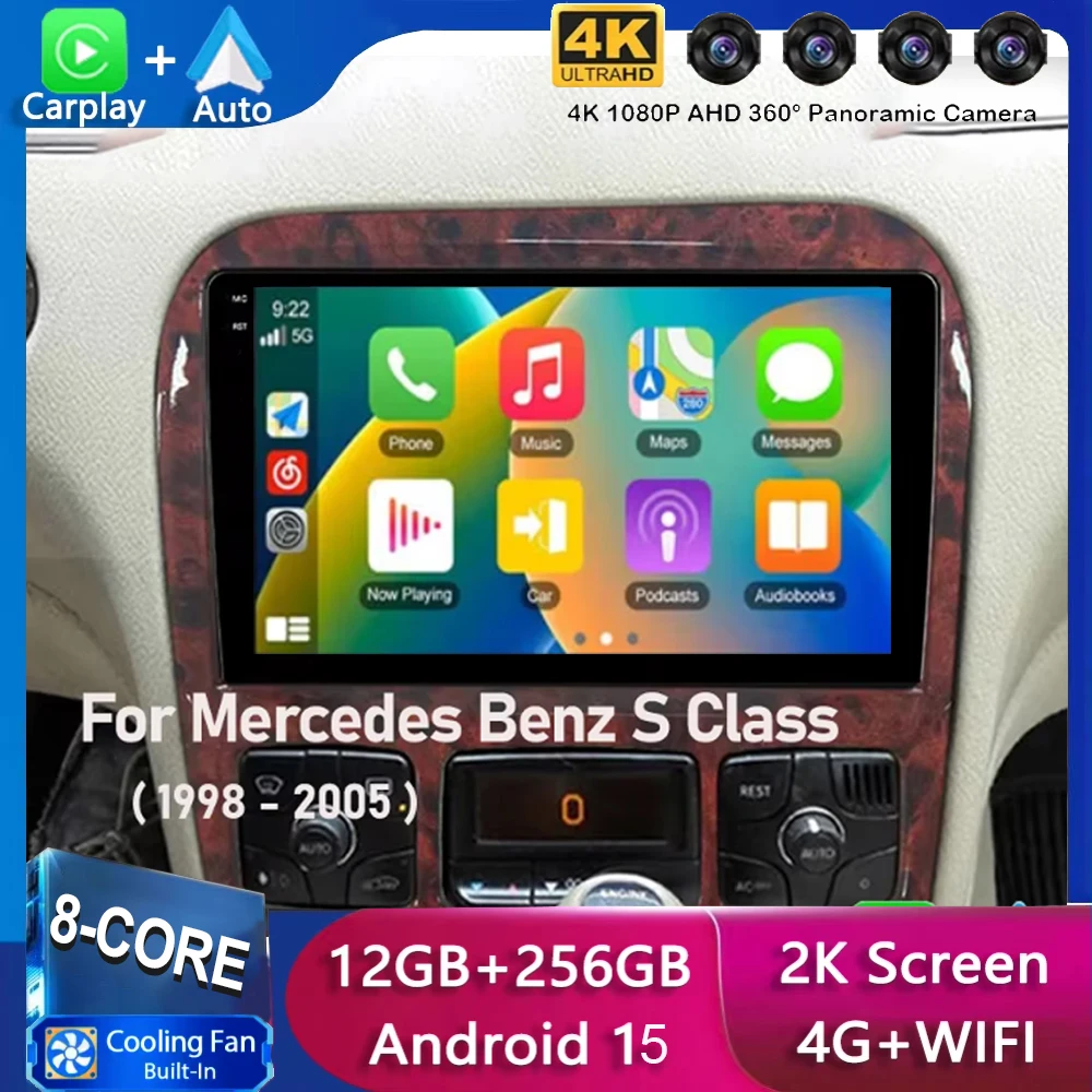 

Android 15 Carplay Auto Car Stereo Radio For Mercedes Benz S-Class S Class W220 VV220 1998-2005 Mutimedia Player GPS Navigation