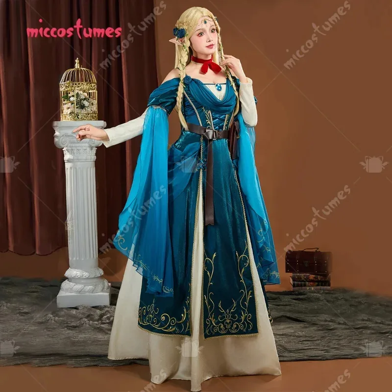 Miccostumes 여성용 Marcille Donato 코스프레 의상 벨트 초커가있는 중세 드레스