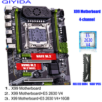 QIYIDA X99 Motherboard Set Kit With LGA2011-3 Xeon E5 2630 V4 CPU DDR4 16GB REG ECC memory 4-channel NVME M.2 SATA M.2 WiFi