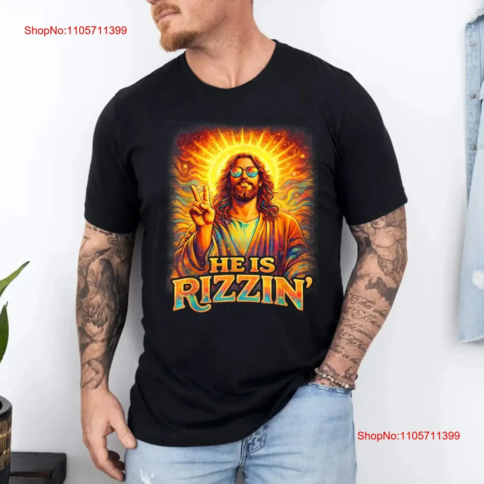 Easter He is Rizzin Christian Religious Boys Men T Shirtn Shirt long or short sleeves vintage Washed Slightly Versatile