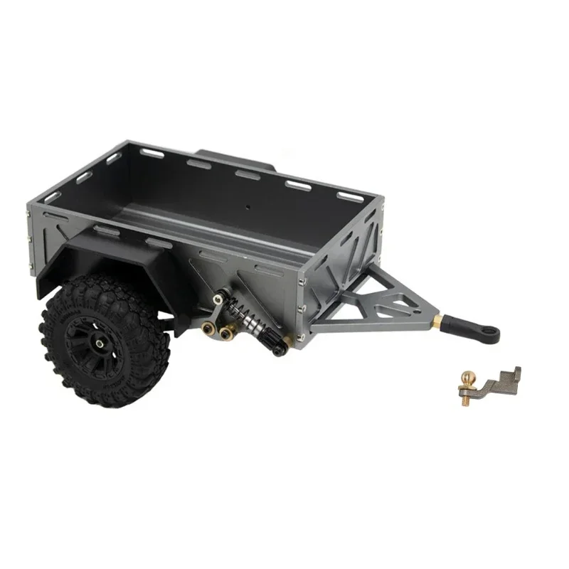 CNC Aluminum 1/18 Utility Trailer with Hitch Mount for RC Crawler TRX4M Bronco Defender Scale Accessories