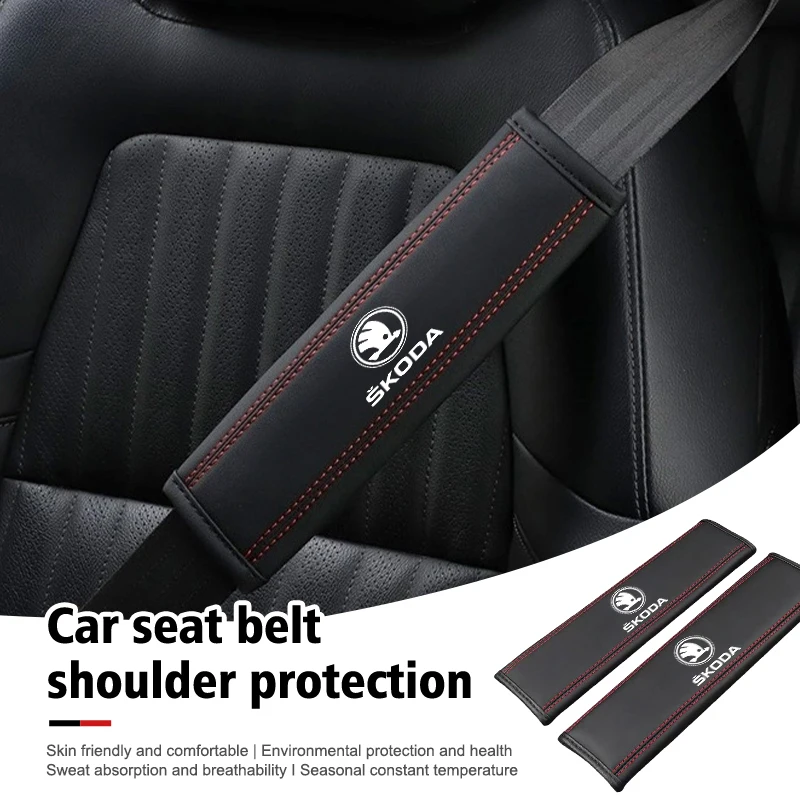 Image of Leder-Autosicherheitsgurt-Abdeckung Schulterpolster Nackenschutz für Skoda Octavia A5 A4 MK1 2 Fabia Superb Rapid MK3 Yeti 2006