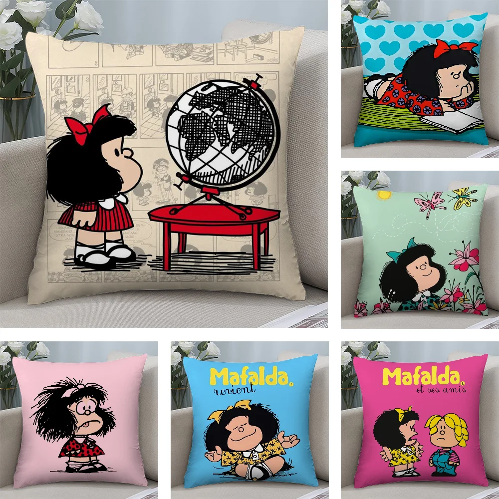 

Cartoon M-Mafalda Pillow Case Short Plush Pillow Covers Sofa Decorative Gift Home Double-sided Printing Cushion Cover