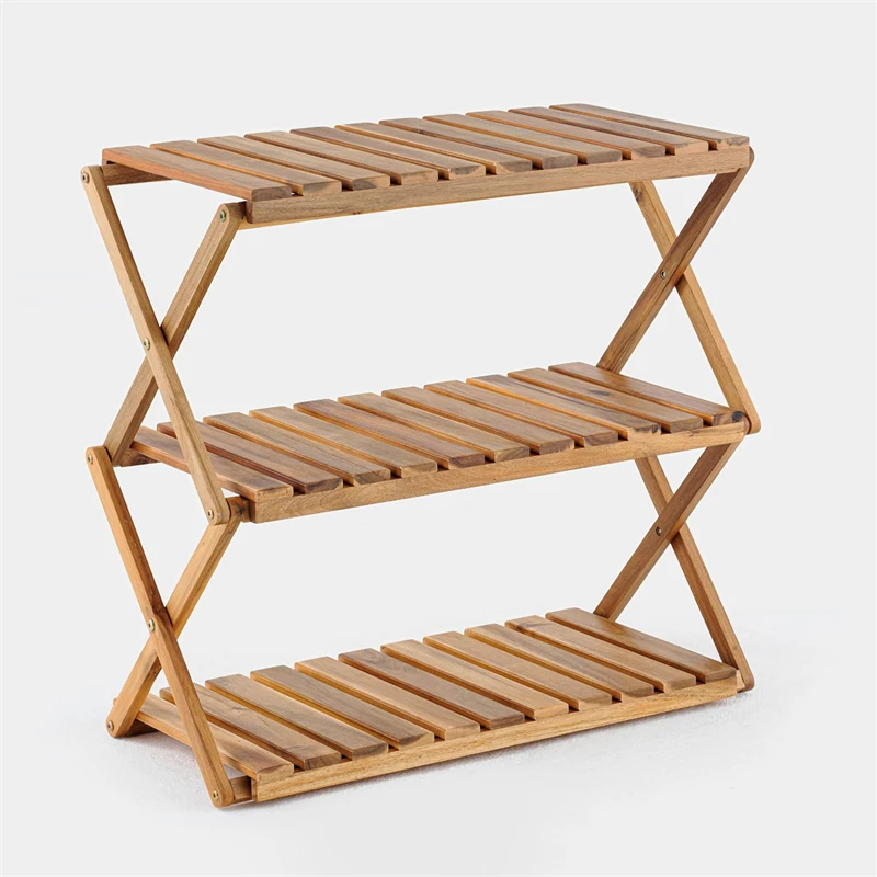 

Multipurpose Display 3 Tier Acacia Wood Portable Foldable Wooden Shoe Rack for Entryway,Frontdoor,Bathroom