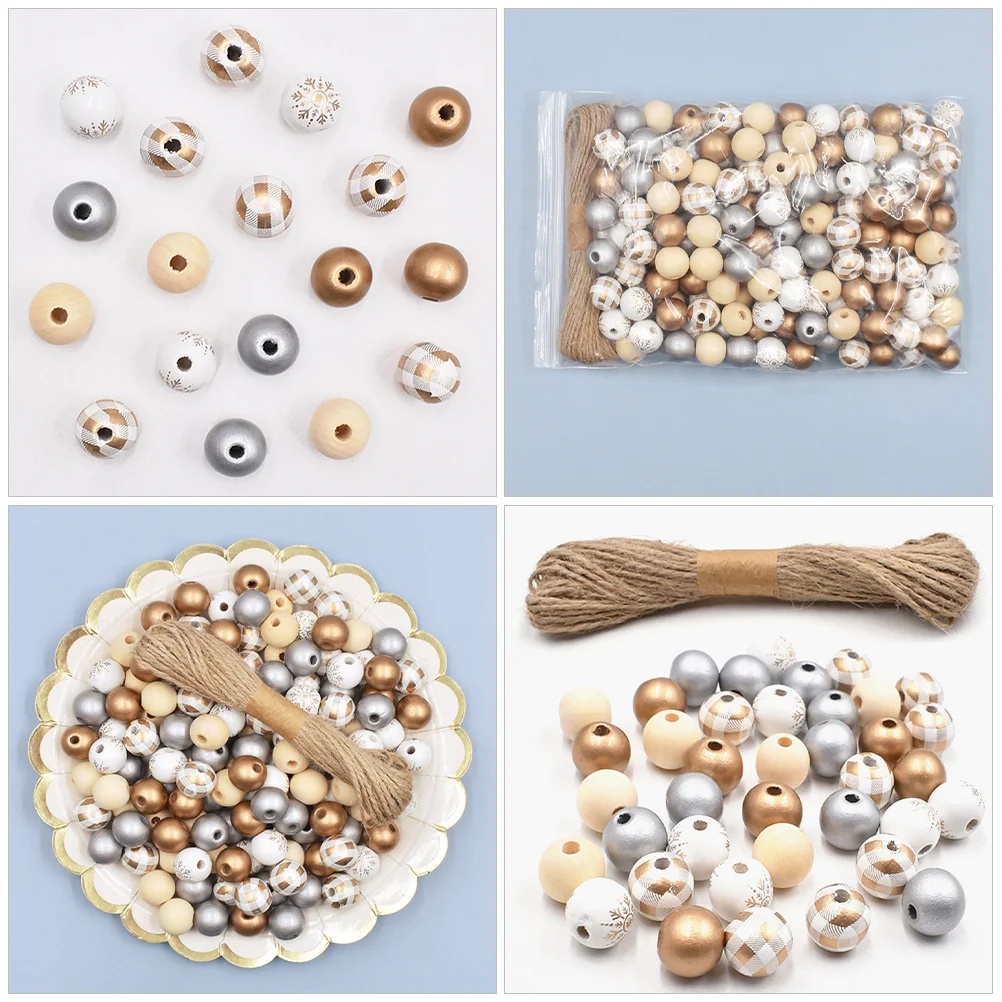 

1Set Xmas Round Wooden Beads DIY Garland Making Wood Bead Kit for Jewelry Bracelet Necklace Christmas Crafts Supplies