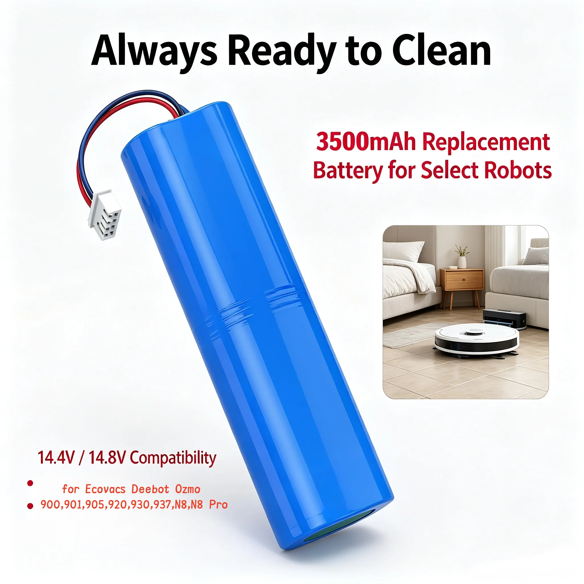 Compatible 5600mAh14.4V Battery for Ecovacs Deebot Ozmo 900 901 905 920 930 937 N8 Pro Robot Vacuum, Li-ion Battery Replacement