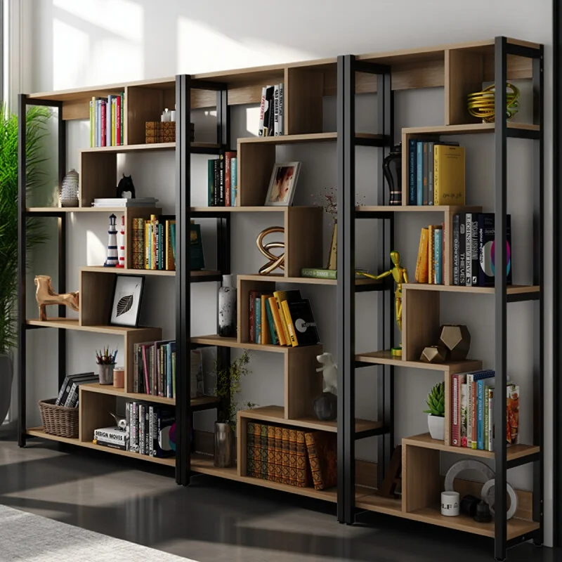 

Simple multi-layer steel and wood floor-to-ceiling bookshelf, shelf, office partition display shelf, simple bookcase for childre