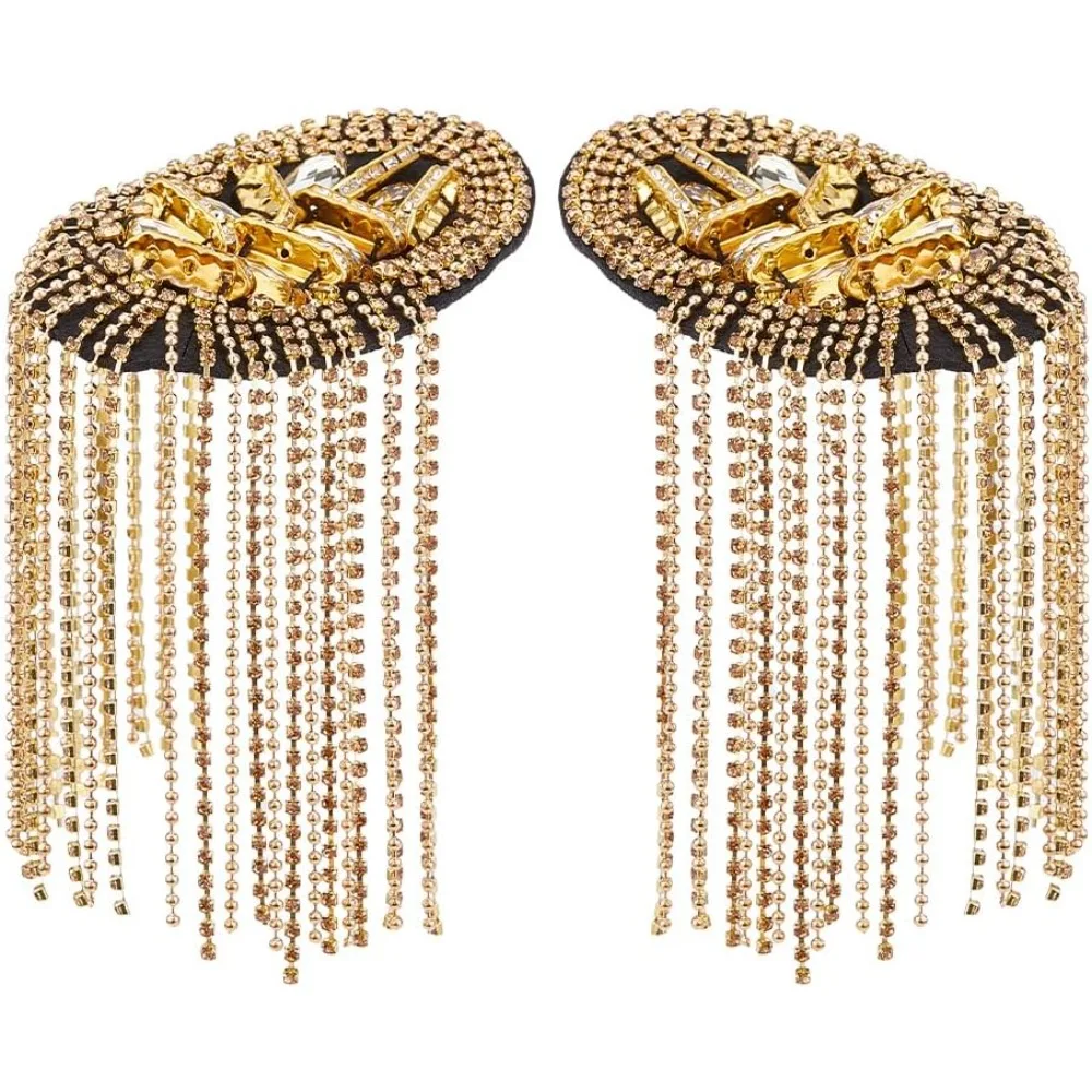 

2 шт. съемные железные погоны-кисточки в стиле ретро со стразами, наплечные значки с тканевыми элементами, золотистые/платиновые