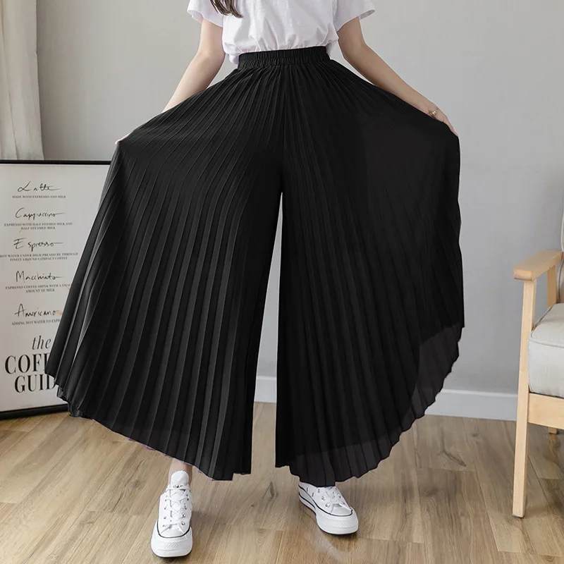 

Women Elegant Chiffon High Waist Wide Leg Pants Casual Korean Pleated Loose Trousers Clothes Comodi Pantalones De Mujer Z486