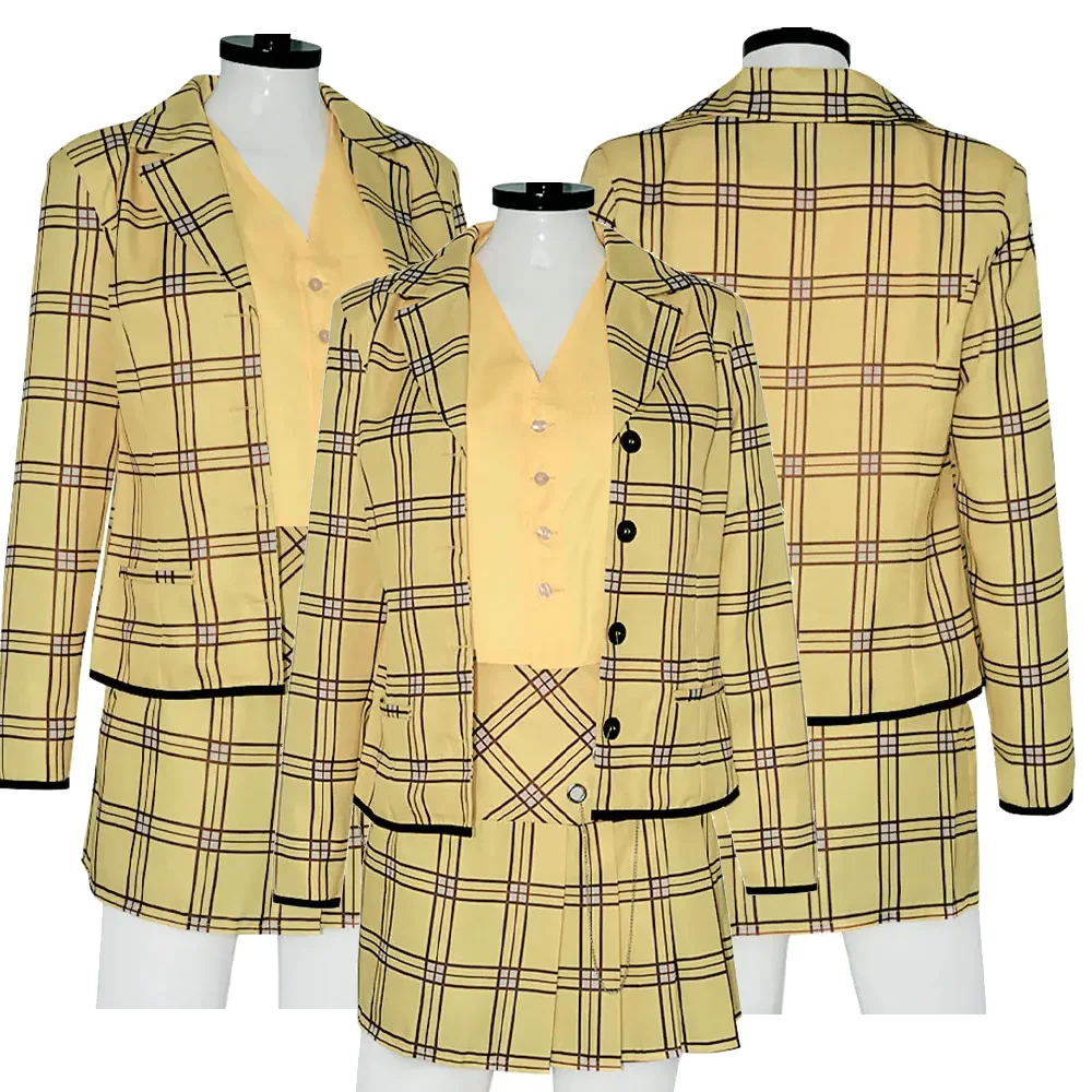 Cher Horowitz Cosplay Yellow Suit Costume Movie Clueless Vest Coat Skirt Outfits Halloween Carnival Party Adult Women Clothing