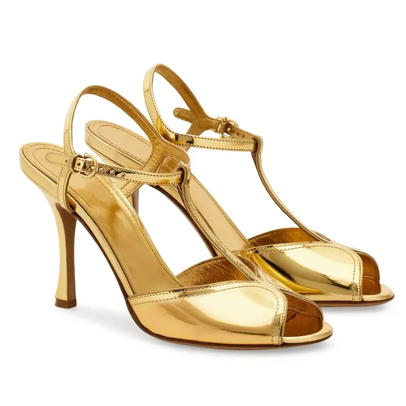 Sliny Patent Leather Peep Toe Sandals Seyx Round Toe Thin Heel Slingback Buckle Strap New Arrivals Fashion Women Modern Shoes