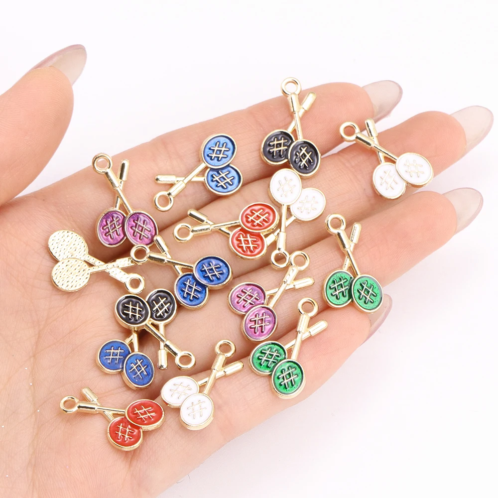 10Pcs 12*20mm Cute Colorful Enamel Badminton Racket Charms for Jewelry Making Small Pendant Earrings Bracelet DIY Crafts Supplie