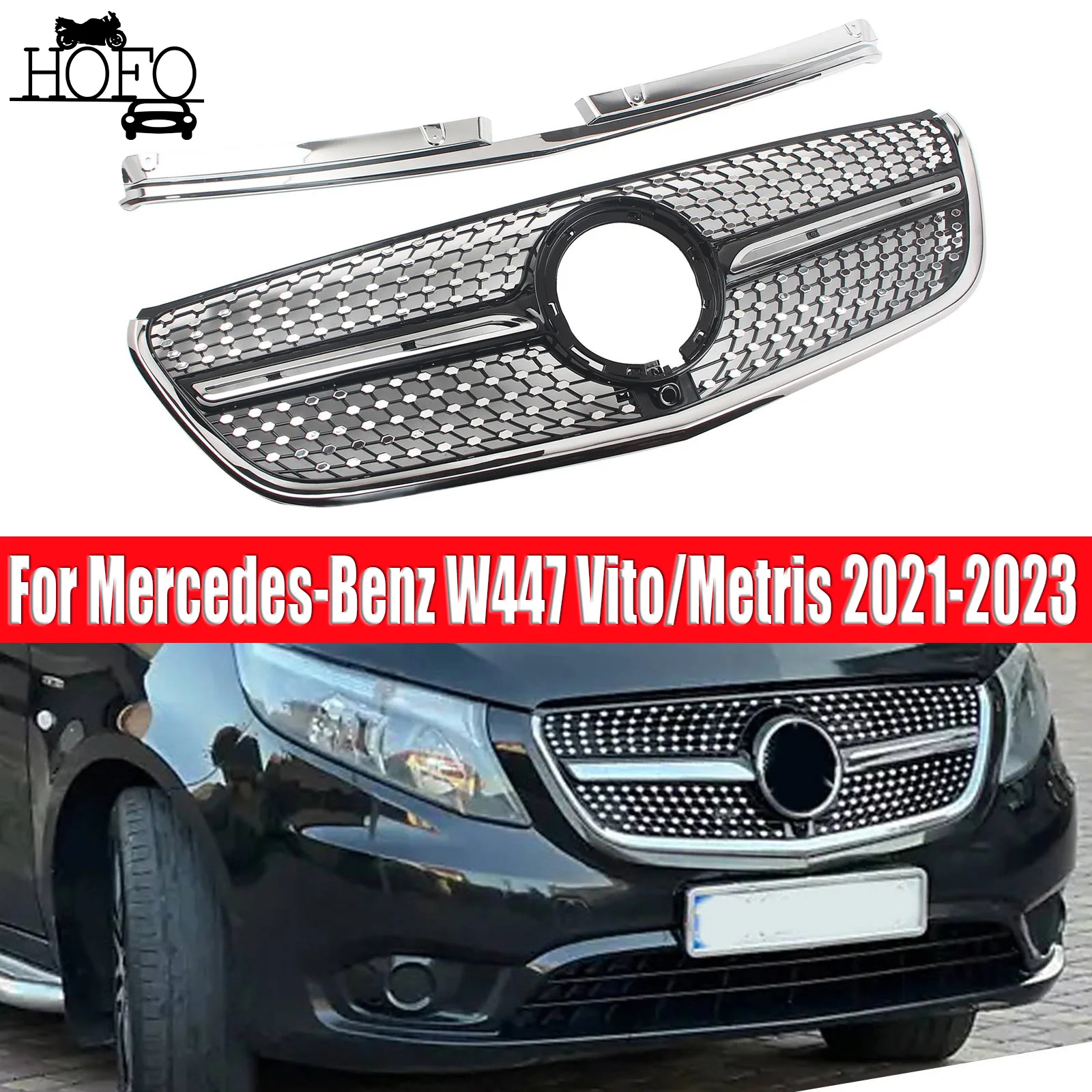 

Diamond Style Front Grille Bumper Inlet Grill Grid Tuning Accessori For Mercedes-Benz W447 Vito/Metris 2021-2023