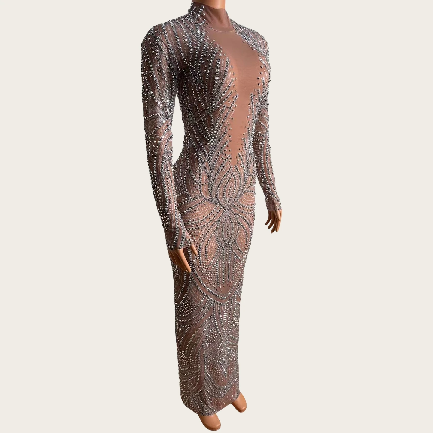 

Huayuan See Through Mesh Sparkly Rhinestone Evening Gown Birthday Sexy Long Dress Night Out Party Event Show Outfit Elegant Suit