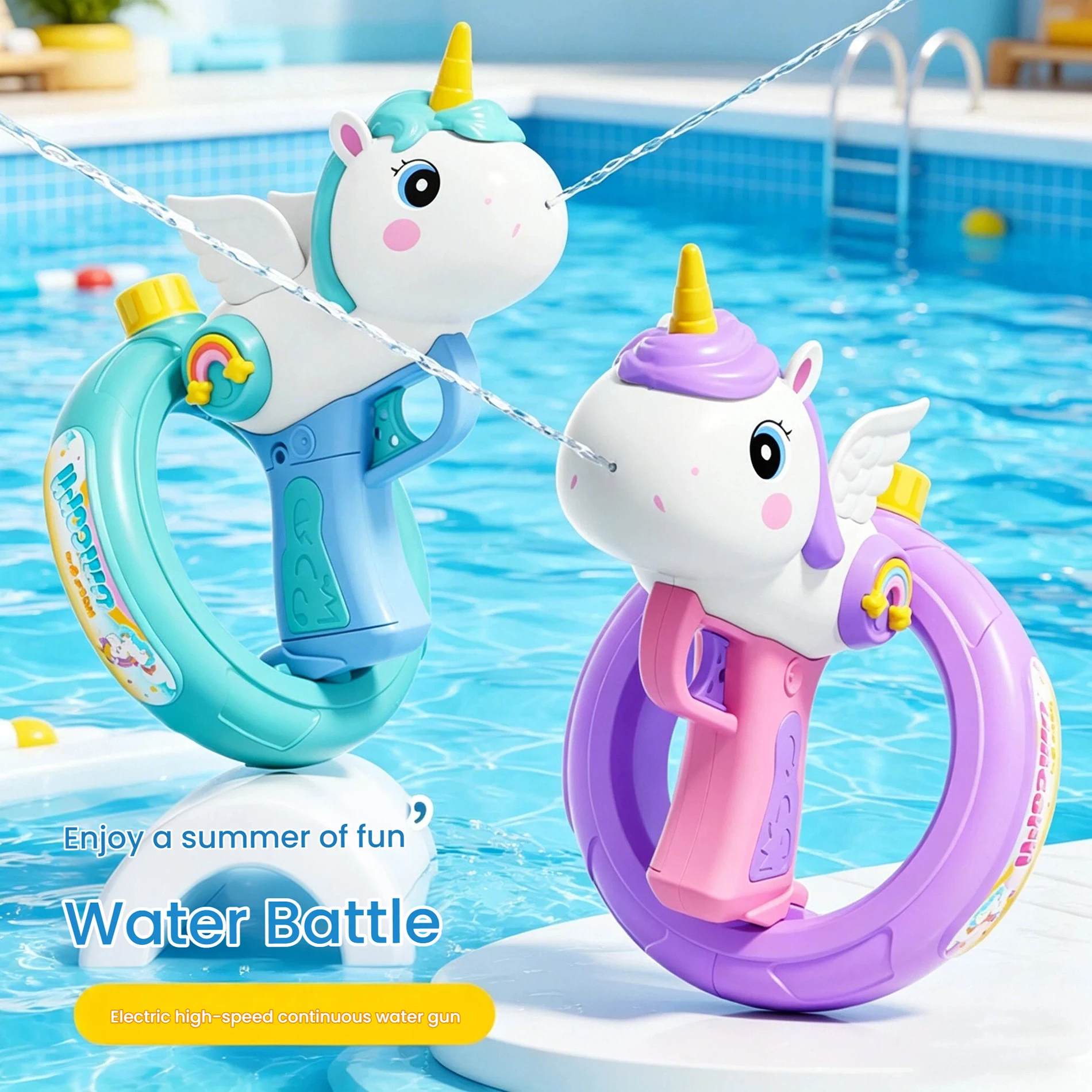 

Unicorn Electric Water Gun - Swimming Ring Design High-Speed Continuous Firing Large Capacity Summer Beach Pool Water Battle Toy