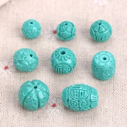 10 pezzi di perline intagliate Fortunate di colore ciano realizzate con perline sciolte in polvere di pietra per la creazione di gioielli risultati del braccialetto fai da te