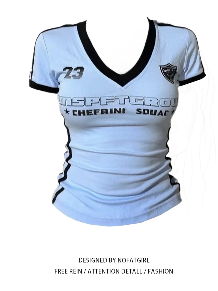 

Летняя американская спортивная повседневная футболка больших размеров, тонкая круглая футболка Ne, женский модный топ для грушевого тела pes