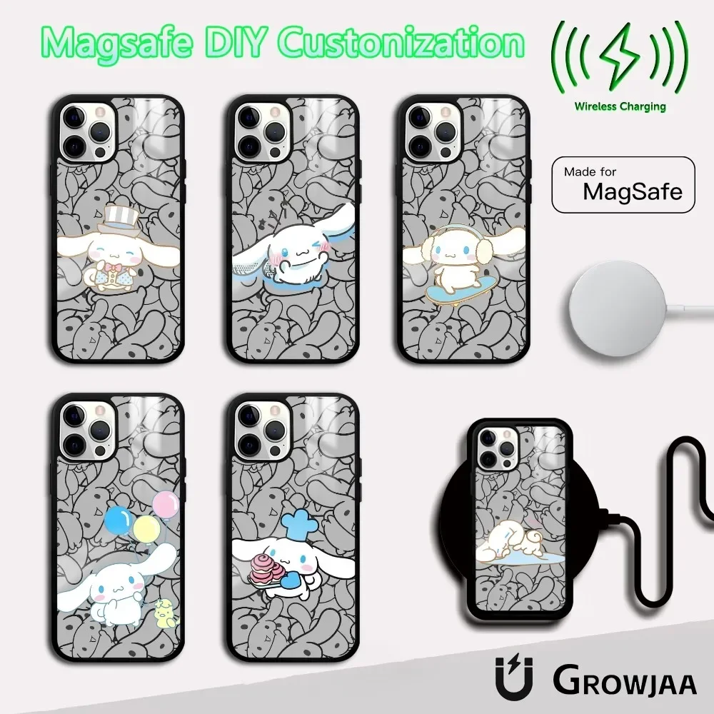 

Cute Sanrio Cinnamoroll Phone Case For iPhone 16 15 14 13 12 11 Pro Max Plus Mini Magsafe Mirror Wireless Magnetic Cover