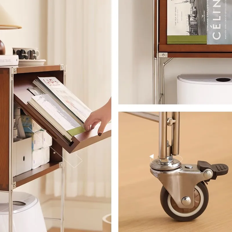 Retro solid wood flap door TV side storage bookcase