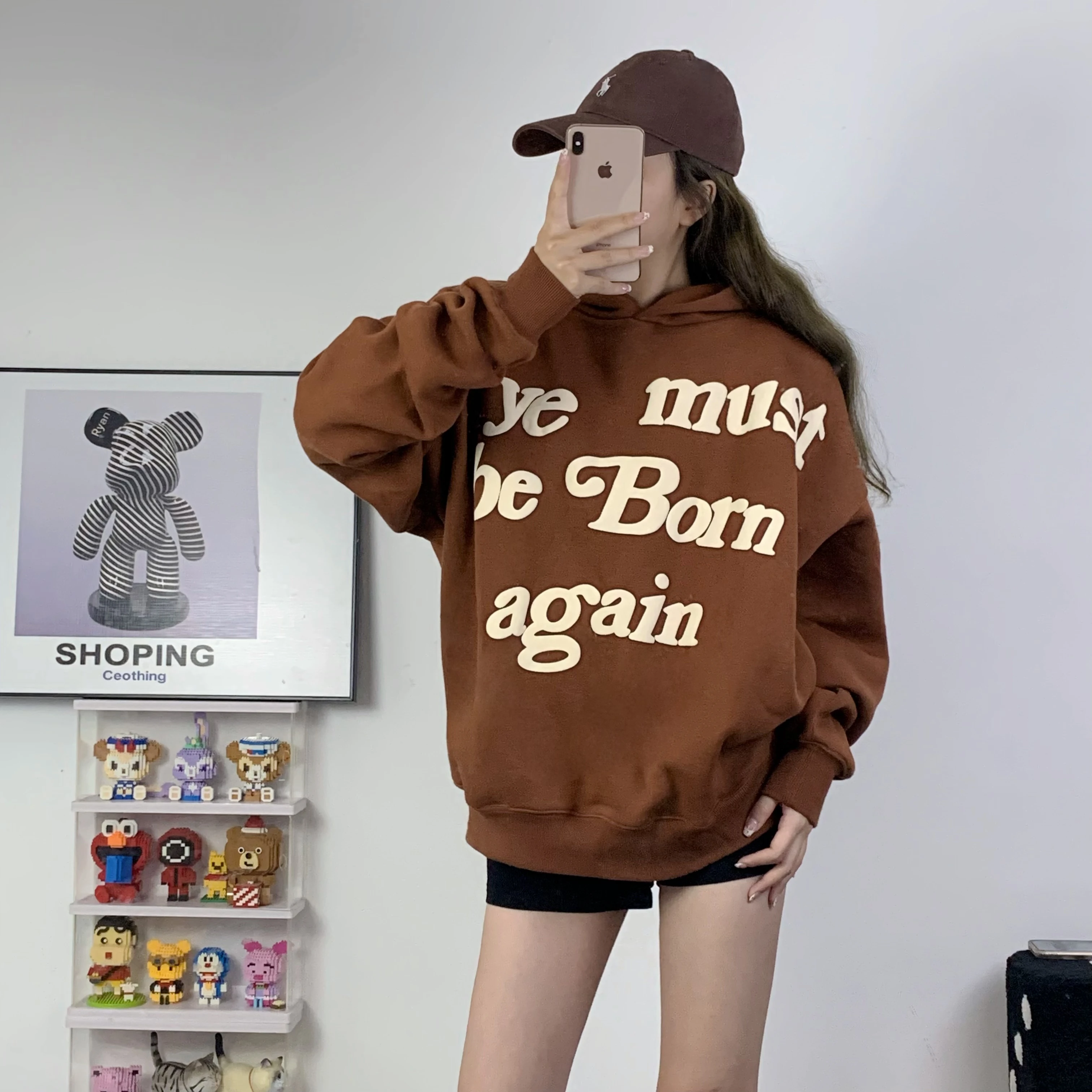 2023fw Puff Logo Ye Must Be Born Again Hoodie Men Women 1:1 Brown Kanye West Hoody Oversize Pullovers CPFM Sweatshirts