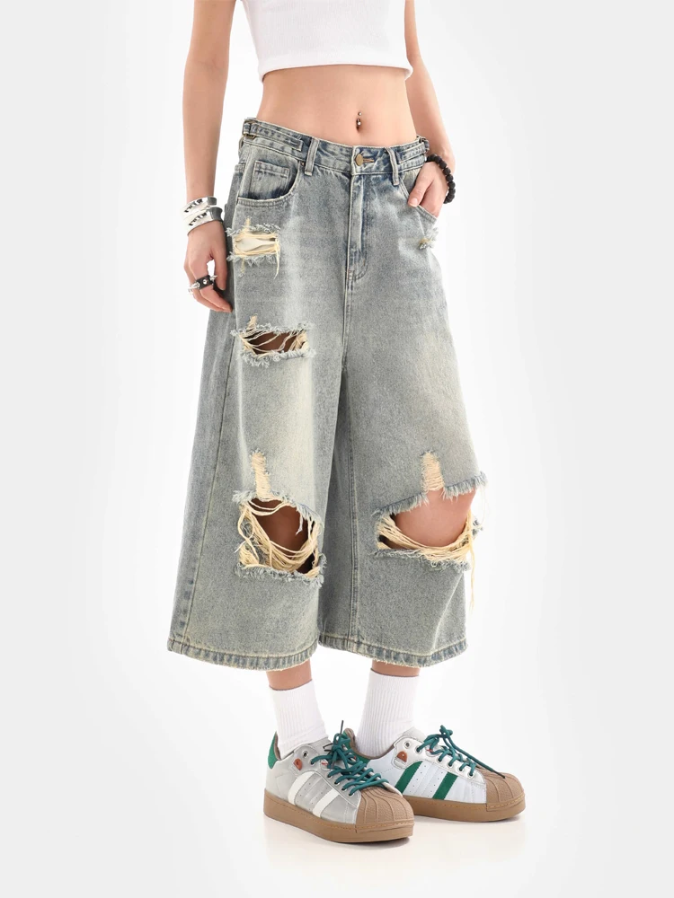 Women Blue Denim Shorts Y2k Jeans Short Pants Harajuku Aesthetic Vintage Low Waist Ripped Cowboy Shorts 2000s Trashy Clothes