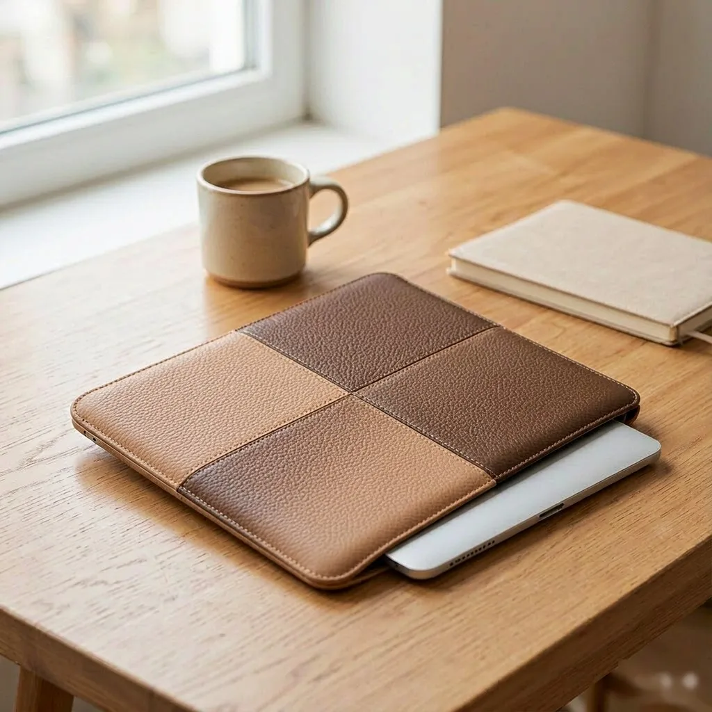 Checkered Laptop Sleeve 15.6 Inch PU Leather Water-Resistant Slim Protective Case for MacBook Air Pro 15 16 Ultrabook