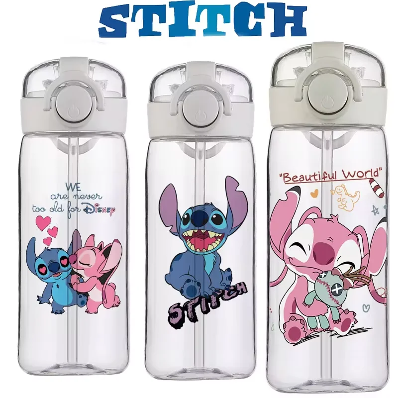 

Lilo&Stitch Straw Bottles 400ML Plastic Drinking Cup Office Transparent Portable Anti Drop Outdoor Sport Water Bottle for Kids