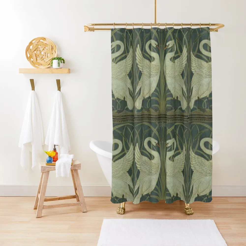 

Art Deco Swans Shower Curtain Bathroom Accessorys Shower Sets For Bathroom For Bathroom Shower Set For Curtain