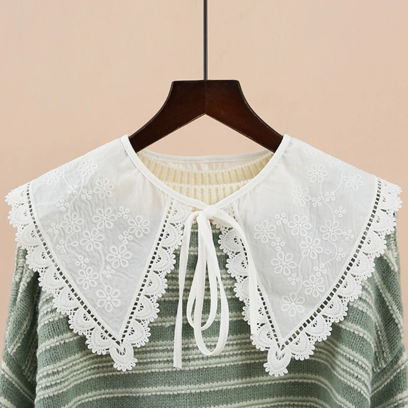 Japanese Stylish Fake Collar Dickey for Women Girls Floral Embroidered Lace White Shawl Scarf Student Necklace Capelet Dropship