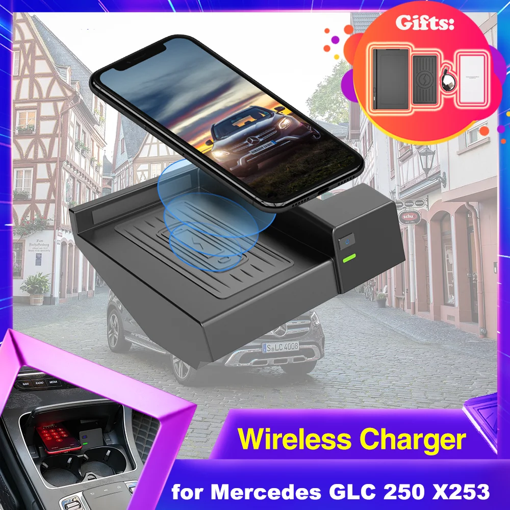 15W Car Wireless Charging for Mercedes Benz GLC 250 X253 C253 250d AMG Line 300 63 43 2016~2022 Phone Fast Charger Plate iPhone