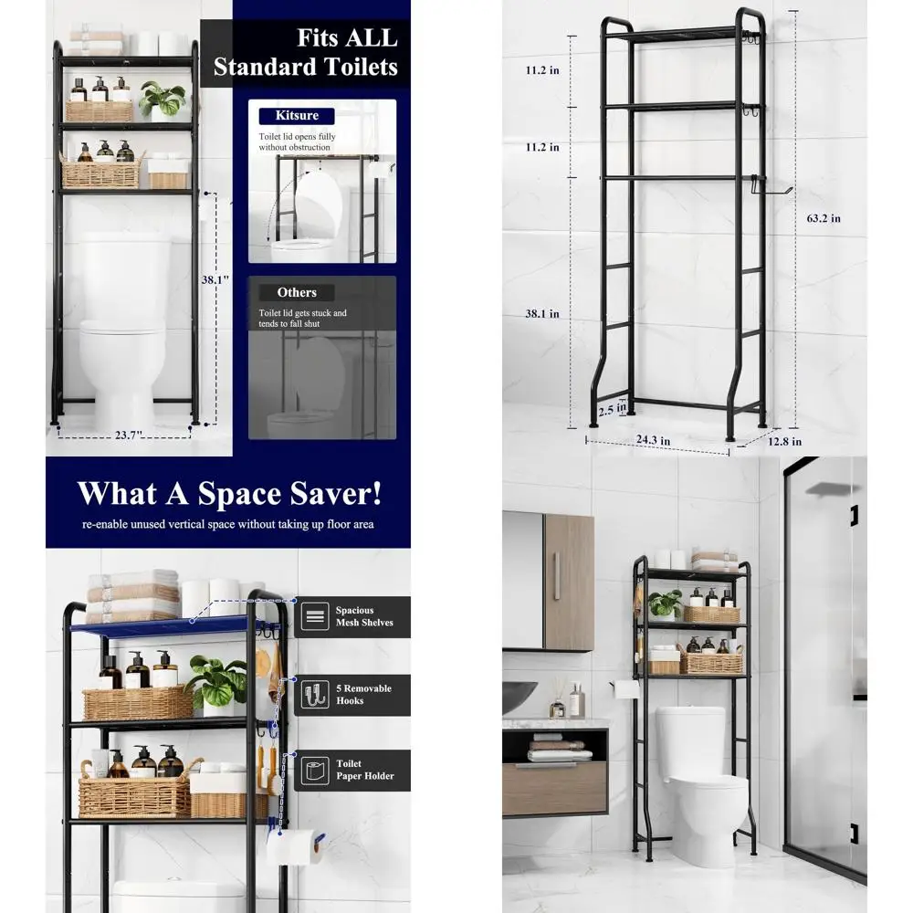 

Стеллаж для хранения над унитазом — металлический органайзер для ванной комнаты над унитазом, шкаф для хранения над унитазом с держателем для бумаги и крючком