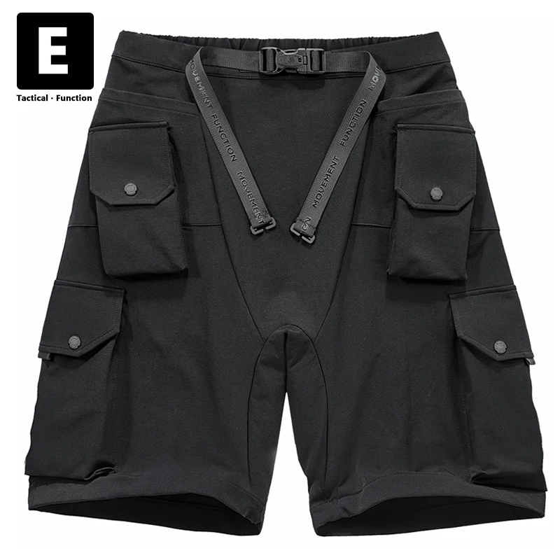 

Black Cargo Shorts Men Techwear Hip Hop Shorts Multi Pockets Military Function Shorts Streetwear Harajuku Short Pants Male
