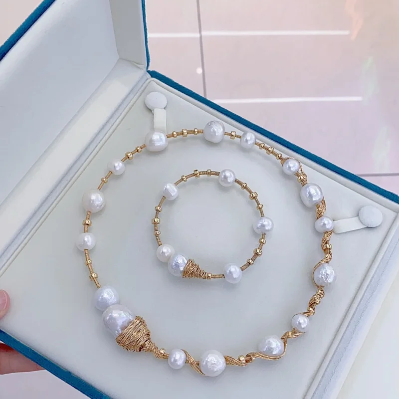 

SGARIT Natural Baroque Chain Really Pearl Necklace 14k Filled Gold Bracelet Choker For Women Jewelry Accessories Party Gift