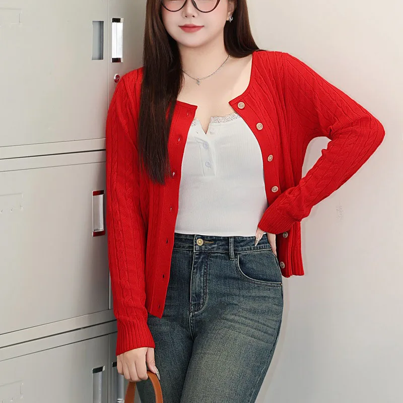 Fashion Plus Size Women's Sweaters Cardigan Premium VINTAGE Embroidery Knitted Twist Red Jumpers 9162