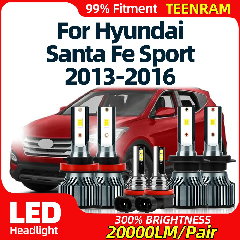 Canbus LED Headlights 60000LM High Low Beam Fog Lights 12V 6000K Super Bright For Hyundai Santa Fe Sport 2013 2014 2015 2016
