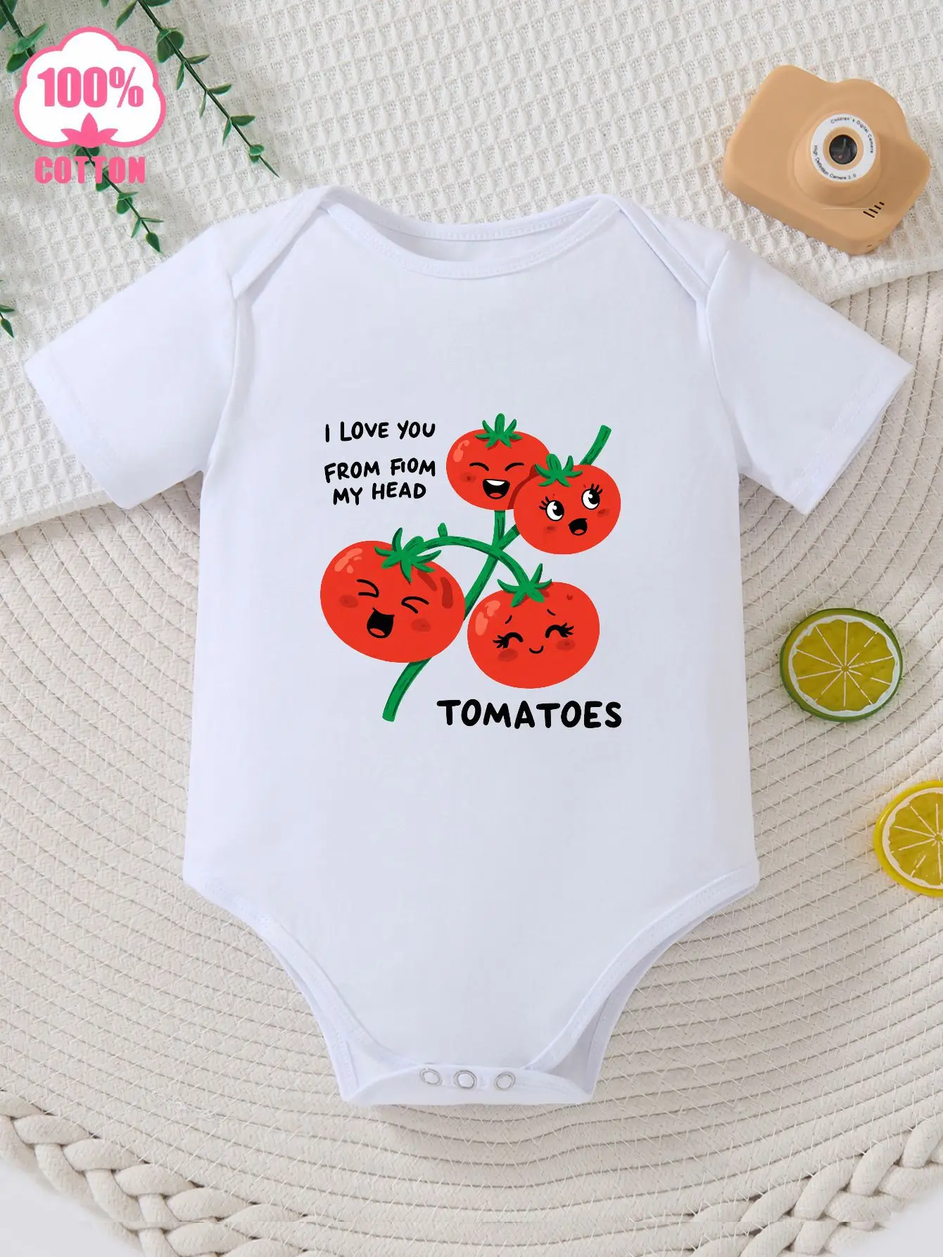 Cute Tomato Pattern Romper It Features Words I Love You From My Tomato Is Comfortable and Skin-Friendly Suitable'S Daily Wear
