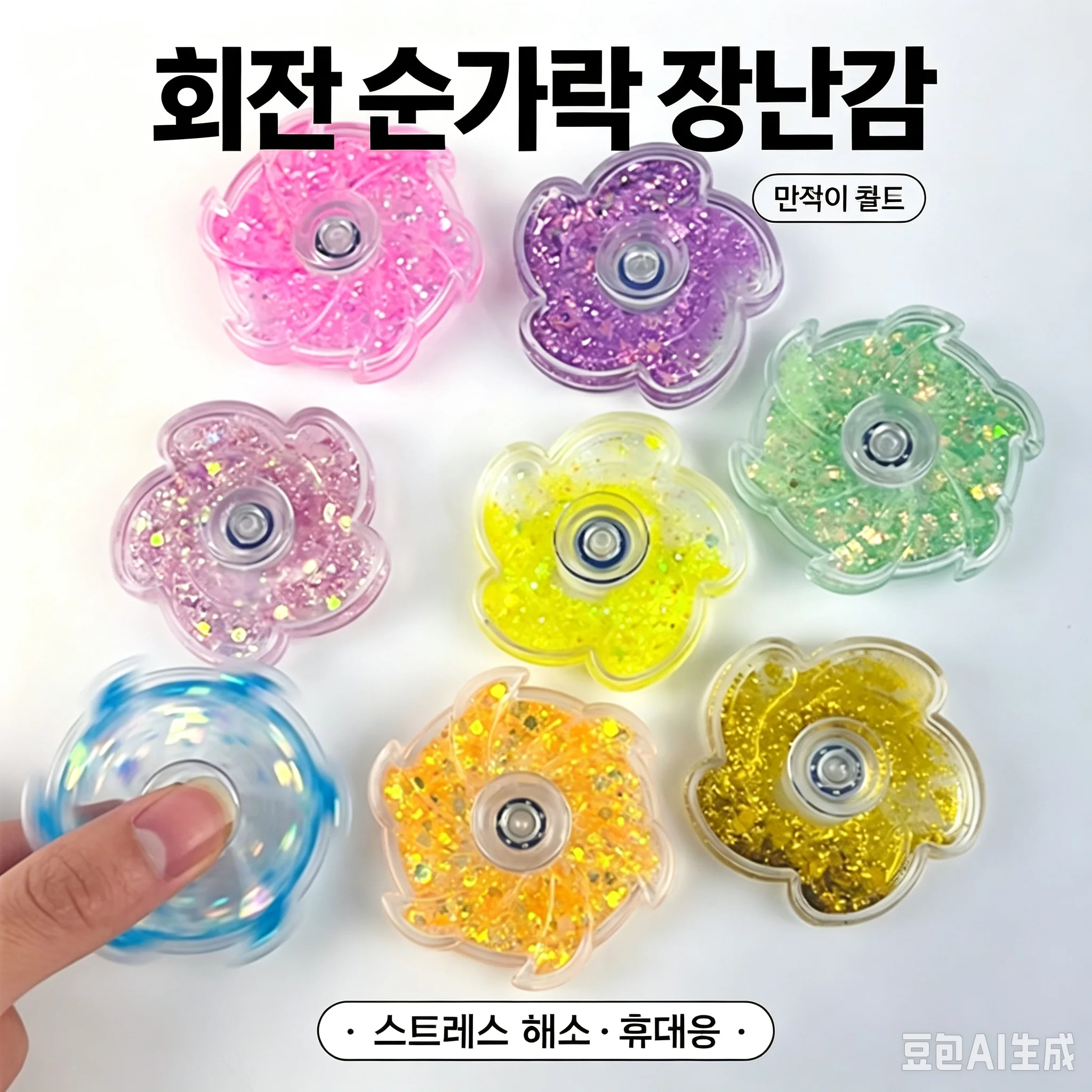 Glitter Quicksand Petal Fidget Spinner Portable Stress Relief Gyro Desk Toy Anxiety Relief Sensory Accessory Holiday Present