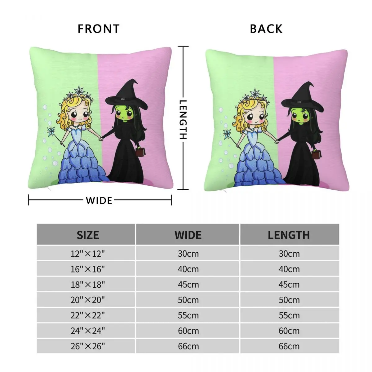 Wicked Elphaba Glinda Square Pillowcase Polyester Linen Velvet Creative Zip Decor Car Cushion Case