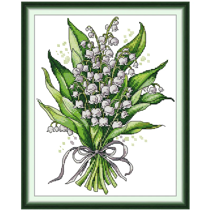 Convallaria Majalis Patterns Counted Cross Stitch Set DIY 11CT 14CT 16CT Stamped DMC Cross-stitch Kit Embroidery Needlework