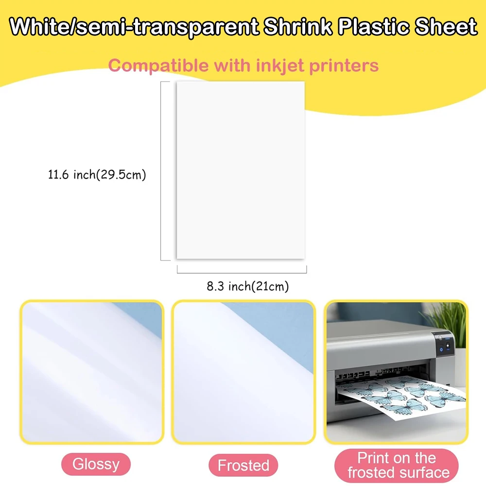 5/10Pcs Printable Shrink Plastic Sheets White/Semi-Transparent Shrinky Art Paper Shrink Film for DIY Earrings Necklace Keychains