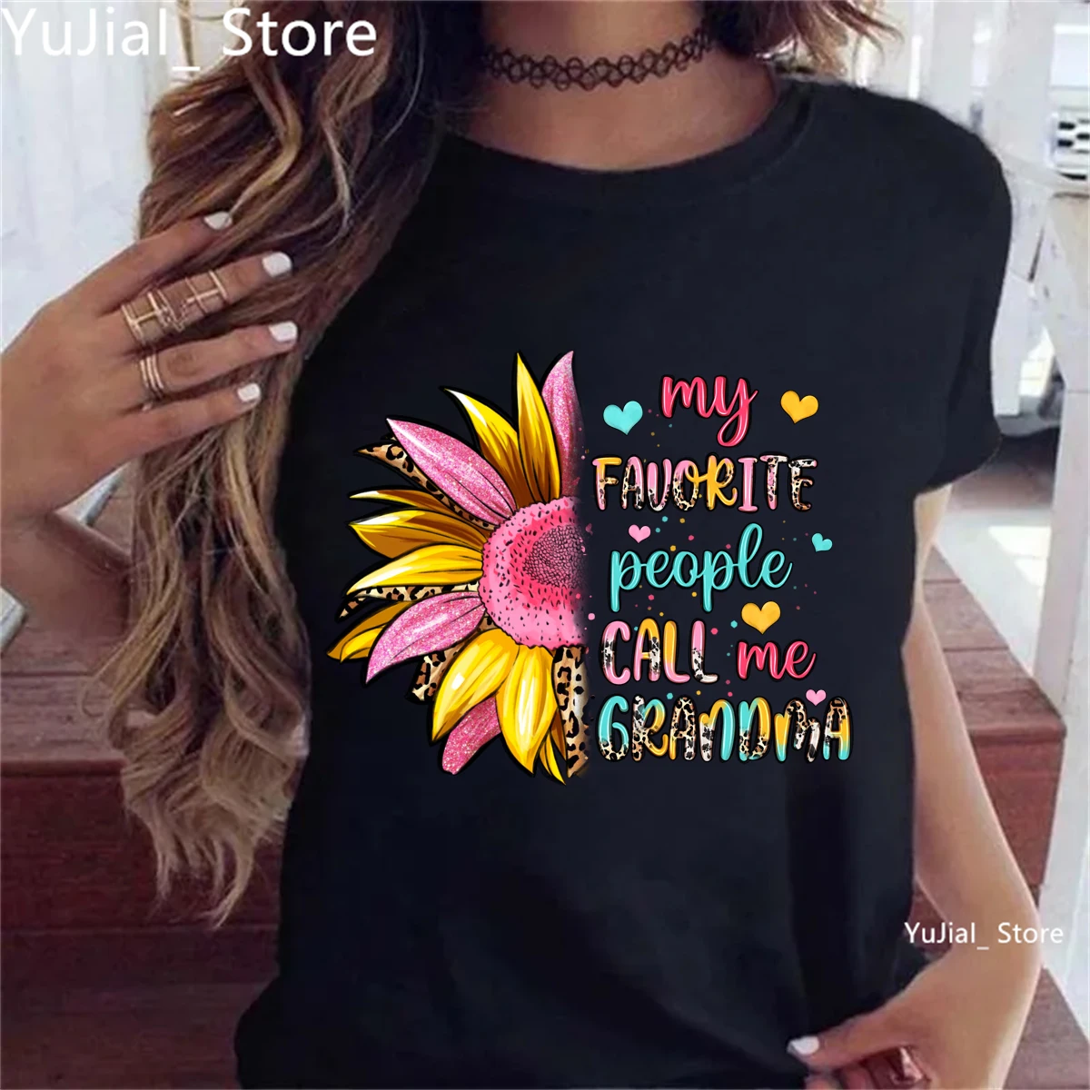 Colorful My Favorite People Call Me Grandma Printed T Shirt Women Sunflower Leopard Mother'S Day Gifts Tshirt Femme T-Shirt