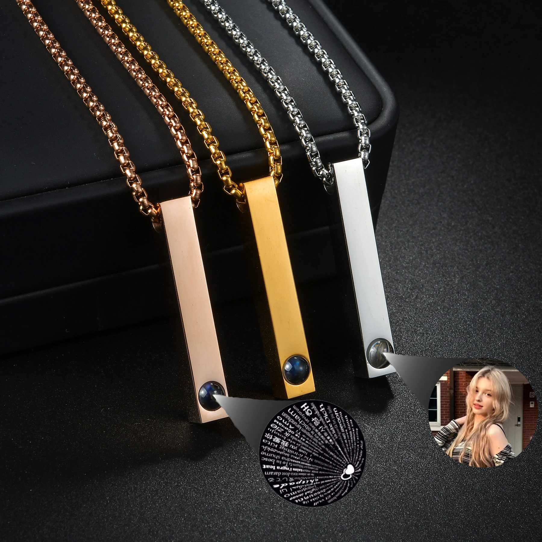 Stainless Steel Fashion FZZ Chain Jewelry Personalized Long Strip Women Necklace Onlyfans Custom Projection Photo Christmas Gift