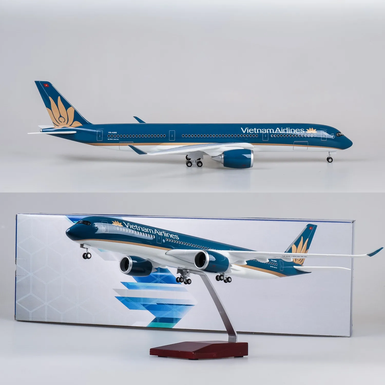 Avion miniature grand format 47 cm Vietnam A350 en résine moulée sous pression avec support pour les passionnés d'aviation, cadeau ou objet de collection